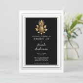 Zwart Wit & Goud Tropische Ananas Sweet 16 Kaart (Staand voorkant)