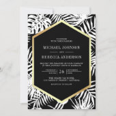 Zwart Wit Goud Tropische Palm Alles in één bruilof Kaart (Voorkant)