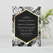 Zwart Wit Goud Tropische Palm Alles in één bruilof Kaart (Staand voorkant)