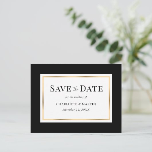 Zwart Wit Goud Trouwen Save The Date Aankondigingskaart (Staand voorkant)