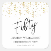 Zwart, Wit & Goud Vijftig , 50ste Verjaardagsfeest Vierkante Sticker (Voorkant)