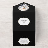 Zwart wit goud vlinder pioen bloem bruiloft all in one uitnodiging (Buitenkant)