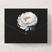 Zwart wit goud vlinder pioen bloem bruiloft all in one uitnodiging (Achterkant)