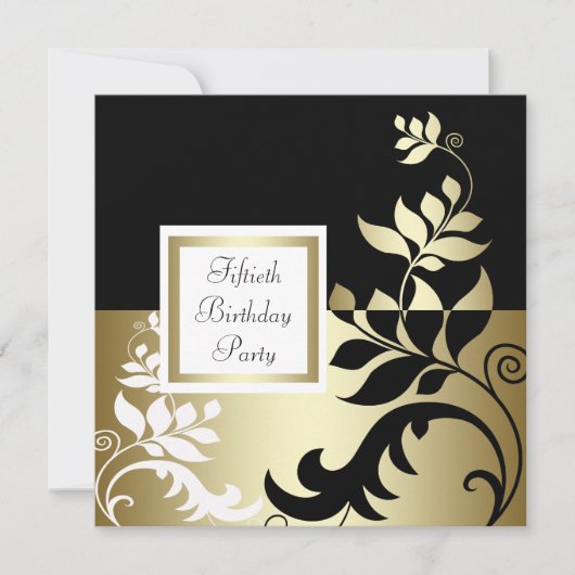 Zwart Wit Goud Vrouwen 50ste Verjaardagsfeest Kaart (Voorkant)