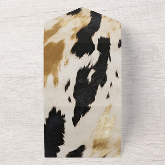 Zwart Wit Goud Western Koeienhuid All In One Uitnodiging (Buitenkant)