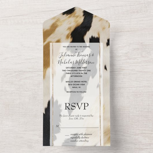 Zwart Wit Goud Western Koeienhuid All In One Uitnodiging (Binnen)