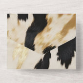 Zwart Wit Goud Western Koeienhuid All In One Uitnodiging (Achterkant)