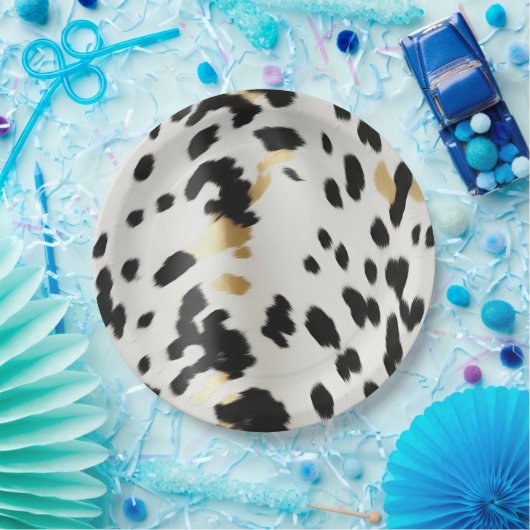 Zwart Wit Goud Western Koeienhuid Papieren Bordje (Feest)