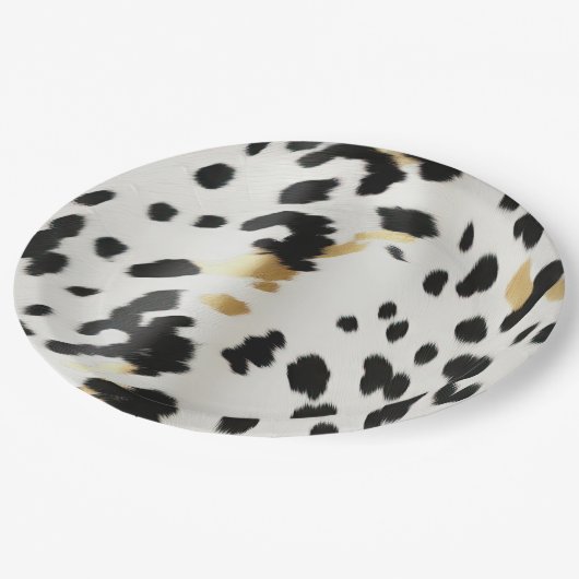 Zwart Wit Goud Western Koeienhuid Papieren Bordje (Gekanteld)