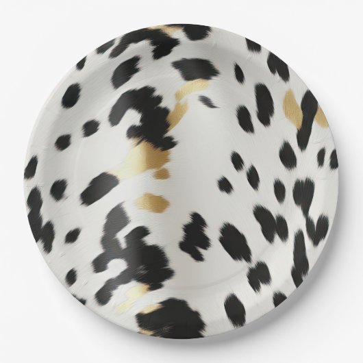 Zwart Wit Goud Western Koeienhuid Papieren Bordje (Voorkant)