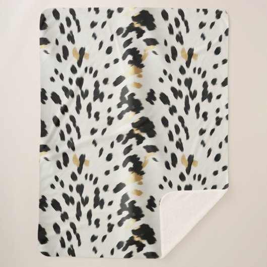 Zwart Wit Goud Western Koeienhuid Sherpa Deken (Voorkant)