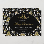 Zwart Wit Goud Winter Patroon Feestdagenkaart (Voorkant / Achterkant)