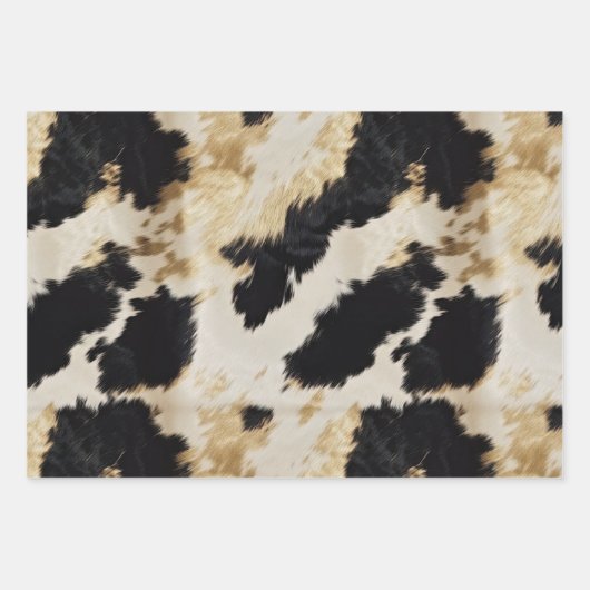 Zwart Wit Goud Zuidwest Cowhide Verjaardag Inpakpapier Vel (Voorkant 3)