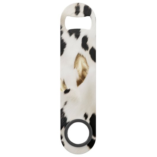 Zwart Wit Goud Zuidwest Koeienhuid Bruidsdiner Speed Flessenopener (Voorkant)