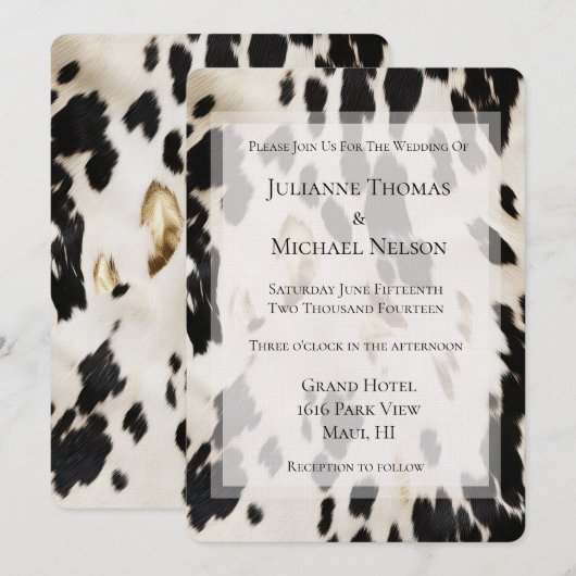 Zwart Wit Goud Zuidwest Koeienhuid bruiloft Kaart (Voorkant / Achterkant)