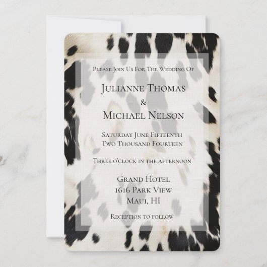 Zwart Wit Goud Zuidwest Koeienhuid bruiloft Kaart (Voorkant)