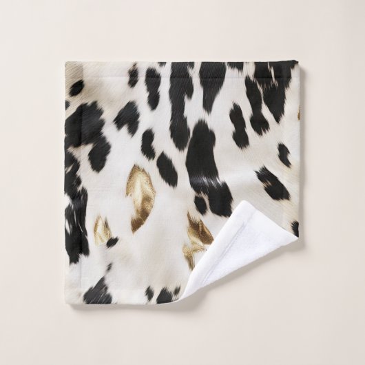 Zwart Wit Goud Zuidwest Koeienhuid Bruiloftsfeest Bad Handdoek (Wasdoekje)