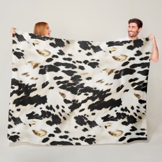 Zwart Wit Goud Zuidwest Koeienhuid Fleece Deken (In situ)