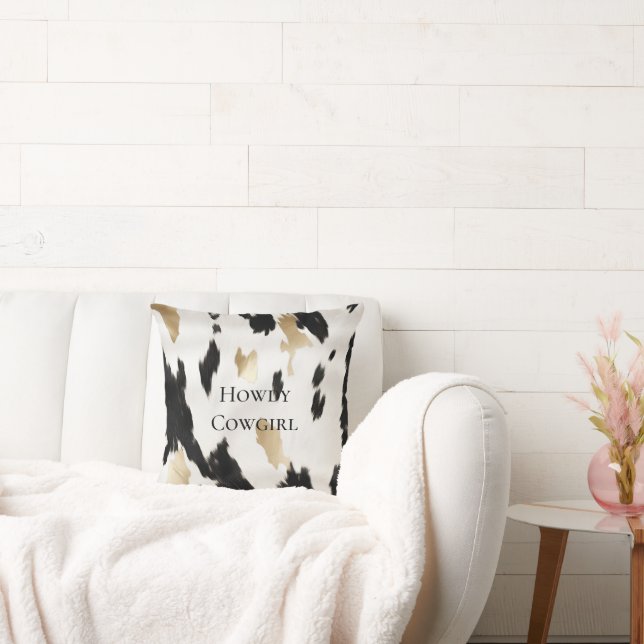 Zwart Wit Goud Zuidwest Koeienhuid Kussen (Bank)