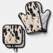 Zwart Wit Goud Zuidwest Koeienhuid Ovenwant & Pannenlap Set (Voorkant / Achterkant)