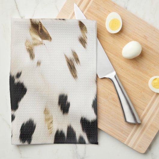 Zwart Wit Goud Zuidwest Koeienhuid Theedoek (Quarter Fold)