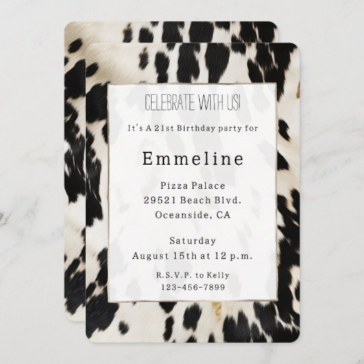 Zwart Wit Goud Zuidwest Koeienhuid Verjaardag Kaart (Voorkant / Achterkant)