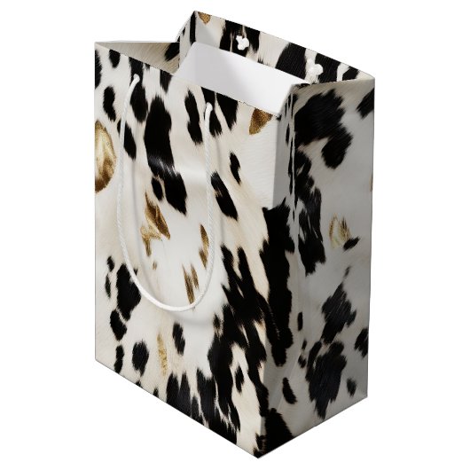 Zwart Wit Goud Zuidwest Koeienhuid Verjaardag Medium Cadeauzakje (Achterkant Gekanteld)