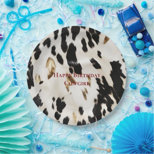 Zwart Wit Goud Zuidwest Koeienhuid Verjaardag Papieren Bordje (Feest)