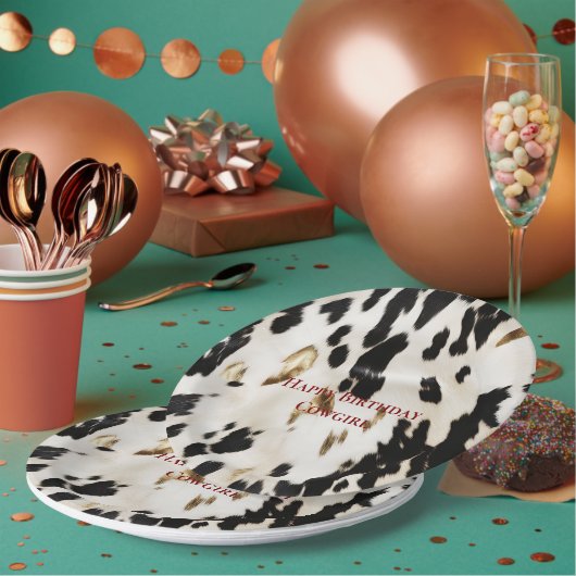 Zwart Wit Goud Zuidwest Koeienhuid Verjaardag Papieren Bordje (Multi)