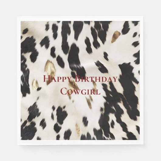 Zwart Wit Goud Zuidwest Koeienhuid Verjaardag Servet (Voorkant)