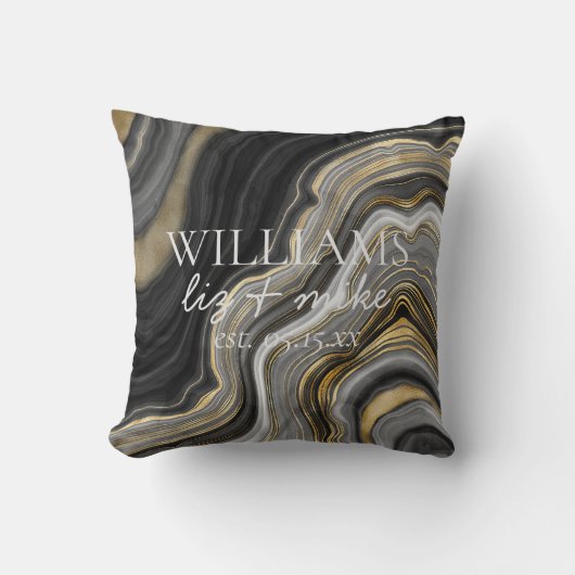 Zwart Wit Gouden Agaat Naam Trouwdatum Keepsake Kussen (Voorkant)