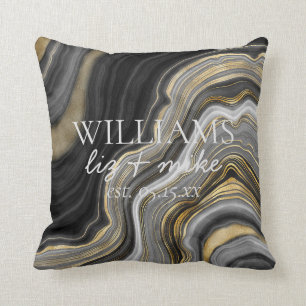 Zwart Wit Gouden Agaat Naam Trouwdatum Keepsake Kussen