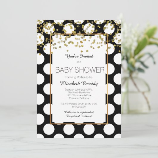 Zwart-wit, gouden Baby shower Kaart (Staand voorkant)