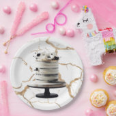 Zwart & wit gouden bloemencake bruidsdouche  papieren bordje (Feest)