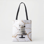 Zwart & wit gouden bloemencake bruidsshower tote bag (Voorkant)