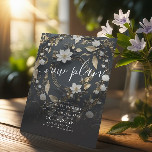 Zwart Wit Gouden Bloemenkrans Trouwdatum Verzet Save The Date