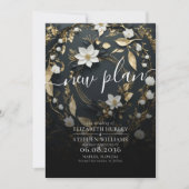 Zwart Wit Gouden Bloemenkrans Trouwdatum Verzet Save The Date (Voorkant)