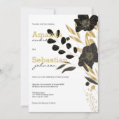 Zwart wit gouden bloemrijke elegante trouw kaart (Voorkant)
