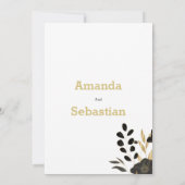 Zwart wit gouden bloemrijke elegante trouw kaart (Achterkant)