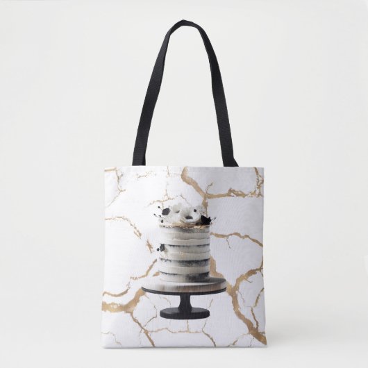 Zwart & wit gouden bloemstaart bruidsdouche  tote bag (Voorkant)