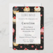 Zwart Wit Gouden Cupcakes Cherry Op Top Verjaardag Kaart (Voorkant)