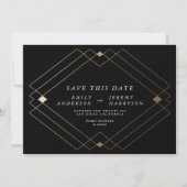 Zwart & Wit | Gouden Deco Lijnen Save The Date Aankondiging (Voorkant)