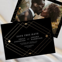 Zwart & Wit | Gouden Deco Lijnen Save The Date