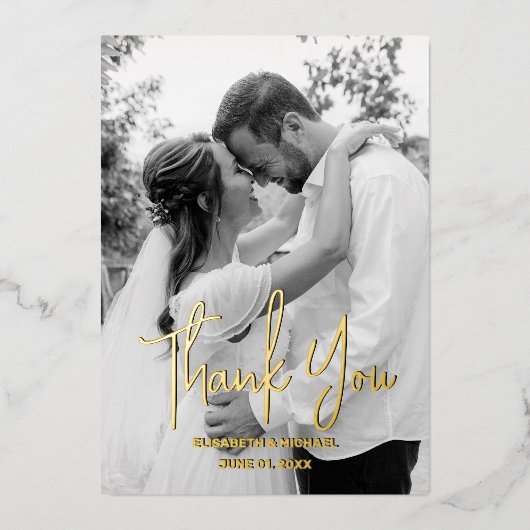 Zwart-wit gouden folie bruiloft dank u kaart (Voorkant)