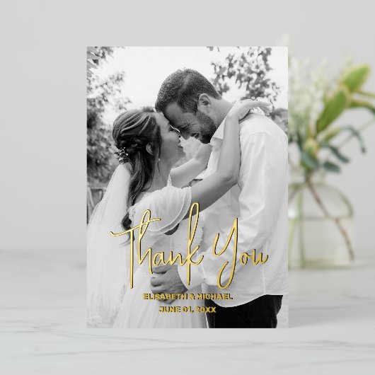 Zwart-wit gouden folie bruiloft dank u kaart (Staand Voorkant)