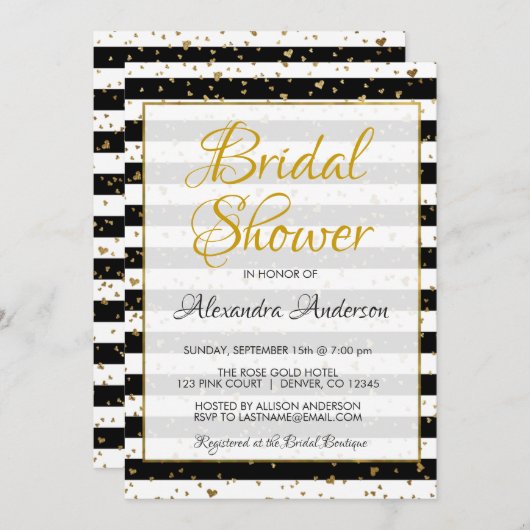 Zwart-wit gouden folie harten Vrijgezellenfeest Kaart (Voorkant / Achterkant)