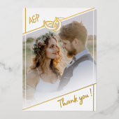 Zwart Wit Gouden Folie Trouwfoto Dank u kaart (Voorkant)