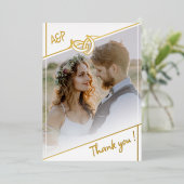 Zwart Wit Gouden Folie Trouwfoto Dank u kaart (Staand Voorkant)