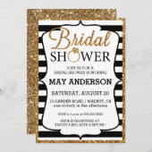 Zwart&Wit Gouden Glitter Bruiloft Uitnodiging (Voorkant / Achterkant)