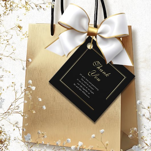 Zwart Wit Gouden Kader Elegante bruiloft Dank u Bedankjes Labels